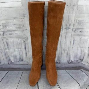 Chelsea & Violet Marvl Suede Croc Embossed Tall Boots Block Heel Brown Size 8